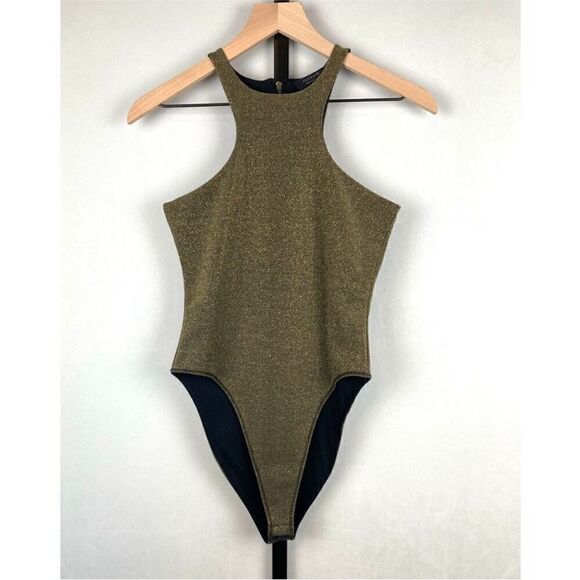 All Saints NWT Norma Bodysuit in Gold Sparkle Size 10 - Picture 13 of 16